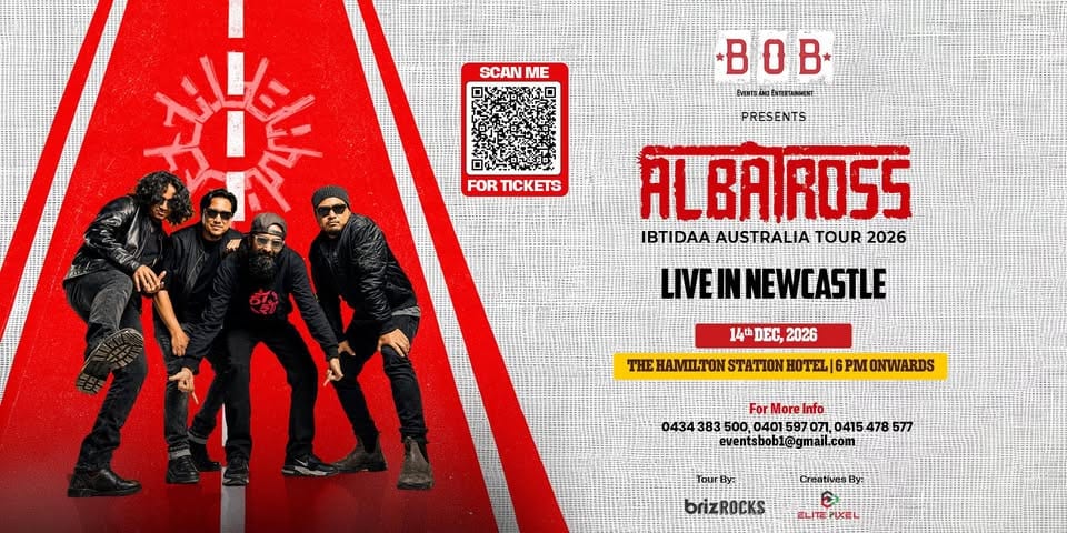 Albatross, Ibtidaa Australia Tour 2026, presented by BOB Events and Entertainment — live in Newcastle, 14 December 2026, The Hamilton Station Hotel, 6 PM onwards. Tour by Brizrocks.