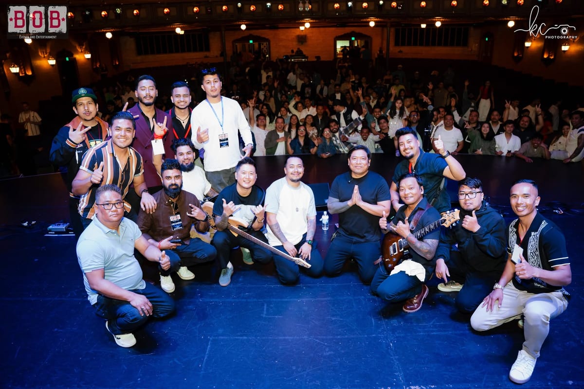 A guitarist's view from the stage over the Civic Theatre crowd
